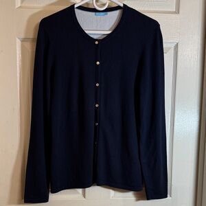 J. McLaughlin Navy Blue Buttoned Cardigan Cotton Blend Sz Medium